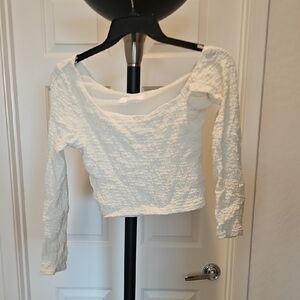 Astr White Ruched Crop Blouse